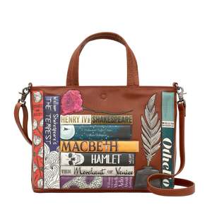 Messenger: Shakespeare Bookworm Leather Grab Bag - Brown