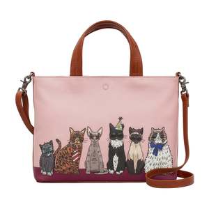 Messenger: Party Cats Leather Grab Bag - Brown