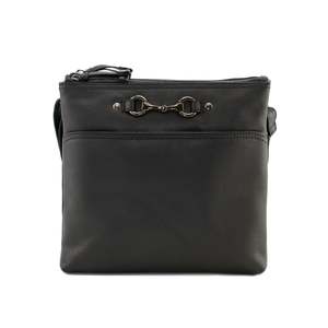 Steed Tall Double Pocket Cross Body Leather Bag - Black