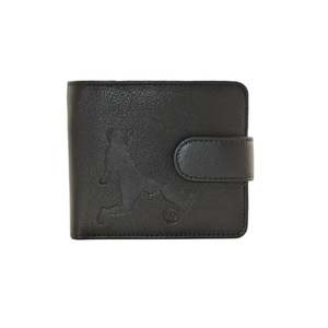 Mens Wallets: Men's Black Leather Wallet with Tab - Football