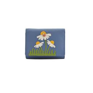 Oxford Leather Purse: Peony Tri-Fold Leather Purse - Blue