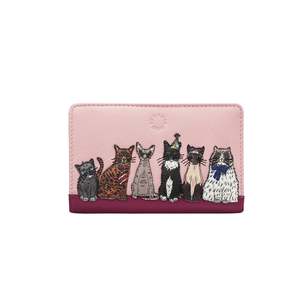 Tri Fold Leather Wallets: Party Cats Oxford Leather Purse - Pink