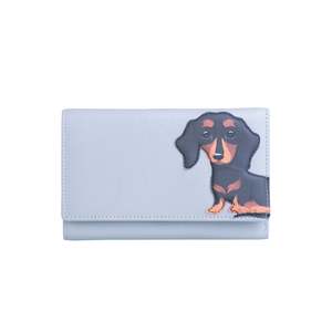 Tri Fold Leather Wallets: Dachshund Tri Fold Leather Purse - Grey