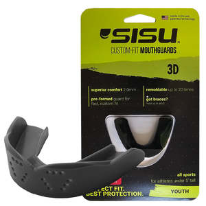 Sport Exercise: SISU 3D YOUTH Charcoal Black Mouthguard – Custom Fit Sports Mouthguard for Winter Sports, Boxing & Braces Compatible