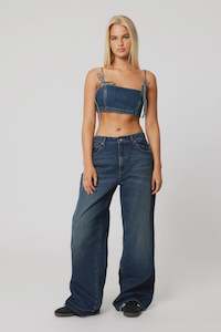 Mid Super Baggy Laced Jean  Tint Dark Blue