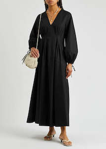 Pre Loved Lee Matthews Dress Black Cotton Poplin Size 3 RRP $1300