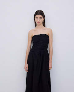 Dresses: Black Draped Strapless Dress