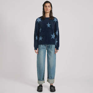 Jumpers: Fluffy Star Longsleeve Knit Sweater Blue