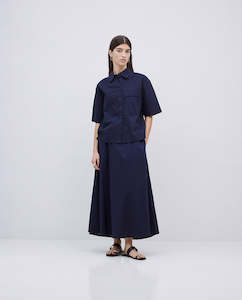 Dark blue poplin elastic waist skirt