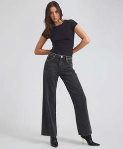 Bottoms: Jackson Mid Waist Wide Leg Studded Denim Jeans /Black