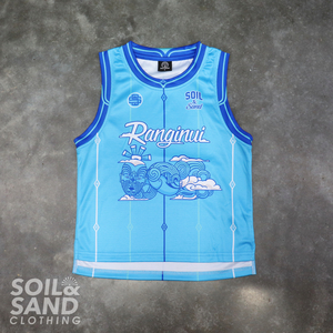 Products: Kids Ranginui Singlet – Sky Blue Soil and Sand