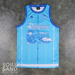Products: Ranginui Singlet – Sky Blue Soil and Sand