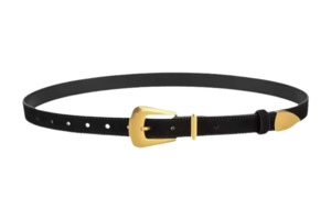 Accessories: Black Suede Leather Belt with Gold Buckle Single Strap - Sally