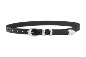 Black Leather Belt with Silver Buckle Double Strap - Mary