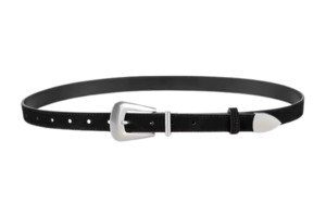 Accessories: Black Suede Leather Belt with Silver Buckle Single Strap - Sally