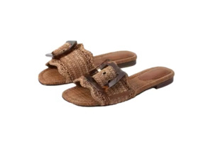 Wide Fit: Brown Raffia Flat – Isla