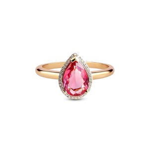 Pink Tourmaline & Diamond Ring in 9K Gold - Solitaire De Parnell