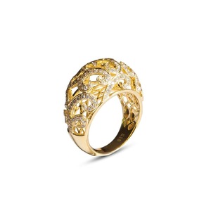 Products: Diamond Openwork Scroll Dome Ring in 18K Gold - Solitaire De Parnell