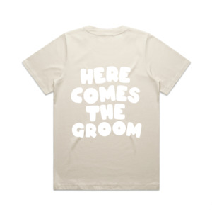 Products: Here Comes The Groom Tee | White on Ecru