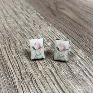 Earrings - Pale Pink Protea on White