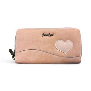 Cotton Road: Cotton Road Large PU Leather Wallet - Pink with light pink heart