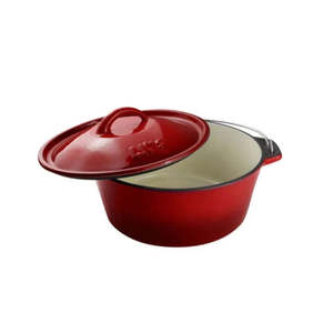 LK Flat Potjie Bake Pot 5L - RED Enamel(#12) *