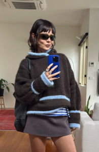 Products: a hooded knit - brown/blue (made to order)