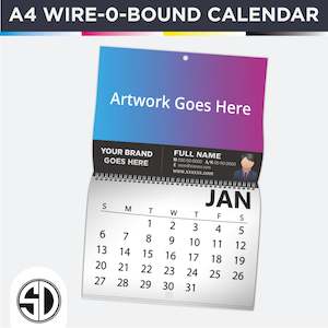 A4 Wiro Bound Calendars 300 GSM Cover + 150 GSM Text - 14pp Leaves (A3 flat)