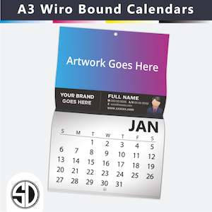 A3 Wiro Bound Calendars 300 GSM Cover + 150 GSM Text - 14pp Leaves (A3 Landscape)