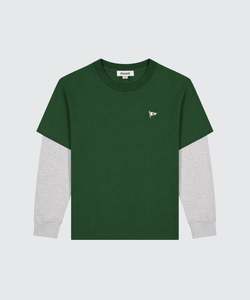 T Shirts: Layered Long Sleeve - Forest Green / Grey Marle