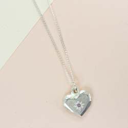 Necklaces: Heart Pendant - Silver with Pink Sapphire
