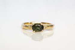 Argus Ring - 9ct Yellow Gold with Green Oval Sapphire