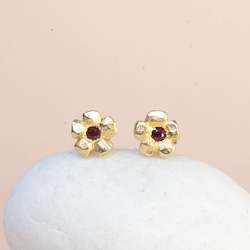 Studs: Flower Studs - 9ct Yellow Gold with Rubies