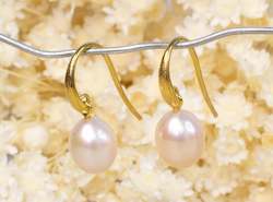 Dione Drop Earrings - Gold Plated with Pink Pearls