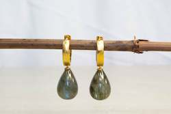Hoops Drops: Endora Hoop Earrings - Gold Plated with Labrodite