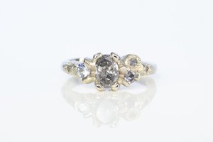 Engagement Ring: Cumulus Ring - 14ct White Gold with Salt and Pepper Diamonds, Spinel and Sapphire