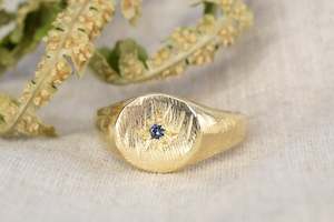 ring: Sirius Signet Ring - 9ct Yellow Gold with Blue Sapphire