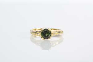 Engagement Ring: Mira Ring - 18ct Yellow Gold with 0.84ct Green Sapphire and Diamonds