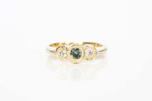 Engagement Ring: Torci Ring - 9ct Yellow Gold with Green Sapphire and Diamonds