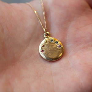 Pride: Rainbow Disc Pendant - Yellow Gold with Sapphires