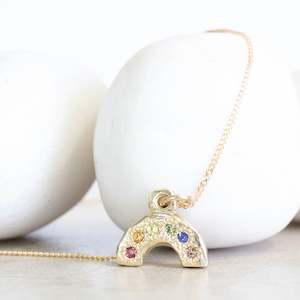 Pride: Kahukura Rainbow Pendant - Yellow Gold with Sapphires