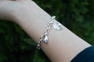 Leaf & Petra Drop Charm Bracelet - Sterling Silver