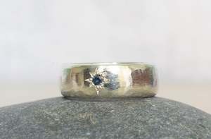 Gem Set Bands: Subtle Band with Star-Set Sapphire - 9ct White Gold