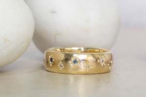 Gem Set Bands: Matariki Band - 9ct Yellow Gold with Sapphire and Diamonds