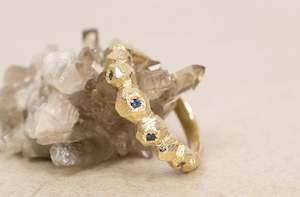 Gem Set Bands: Boulder Ring - Yellow Gold with Sapphires