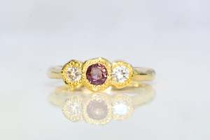 August Birthstones: Torci Ring - 9ct Yellow Gold with Plum Spinel and Diamonds