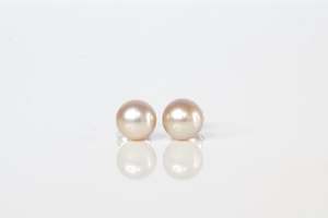 Pearl Earrings: Round Pearl Studs - Natural - 8mm