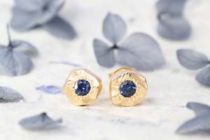 Mineral Collection: Boulder Studs - Yellow Gold with Large Blue Sapphires