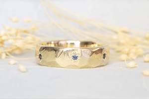 Wide Terra Band with Blue Sapphires - 9ct Yellow Gold