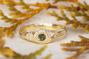 Gem Set Bands: Hestia Ring - 9ct Yellow Gold with Green Sapphire and Diamonds